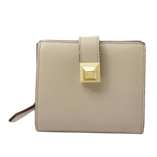 Beige Leather Compact Wallet