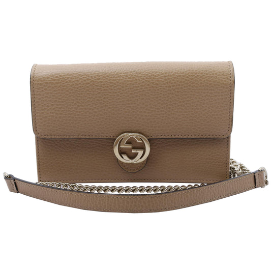 Beige Leather Chain Wallet