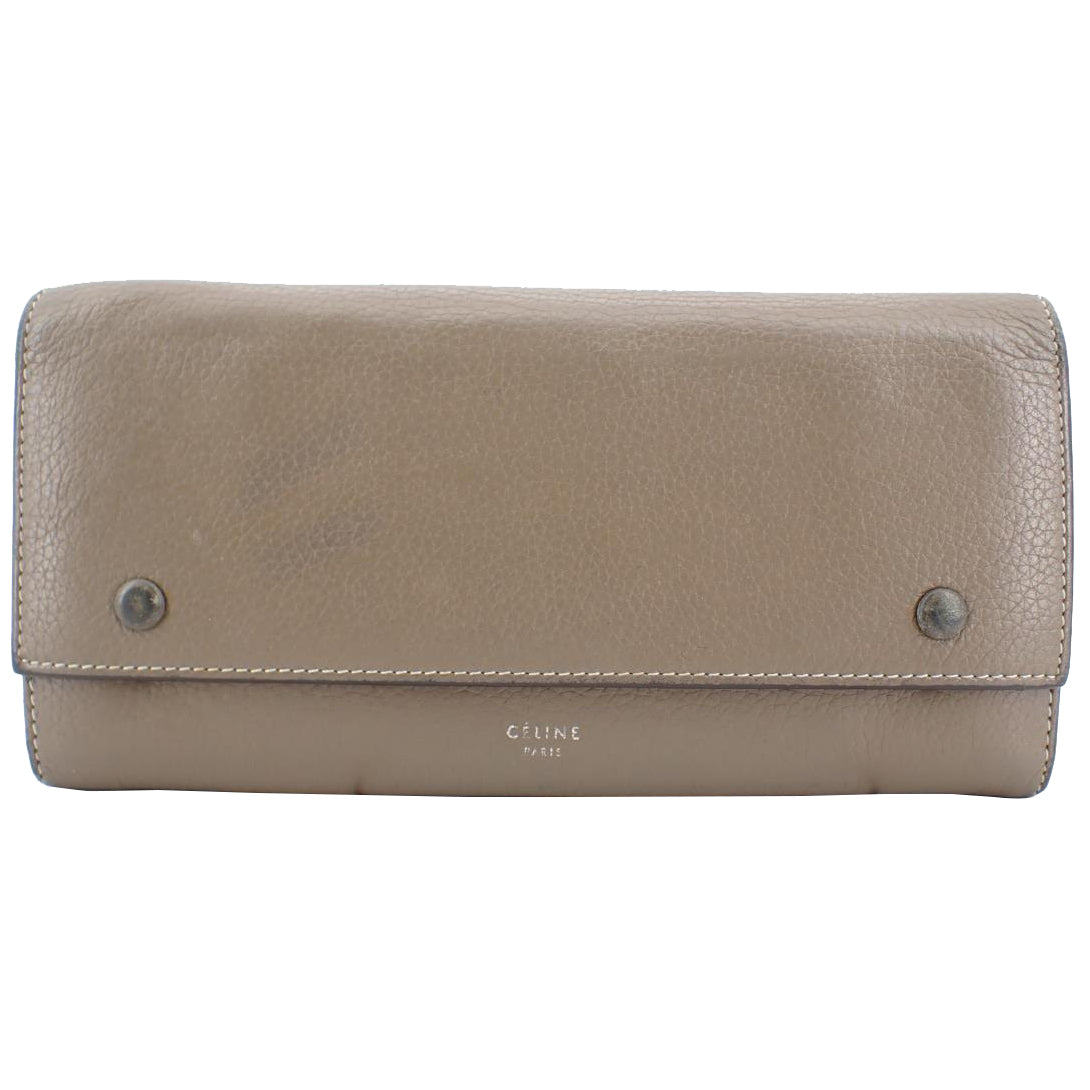 Beige Leather Long Wallet