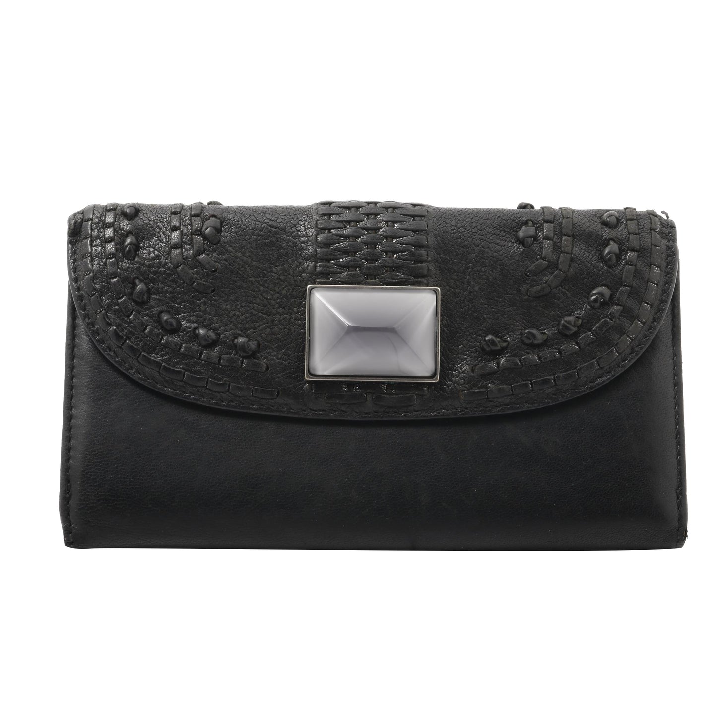 Black Leather Bi-fold Long Wallet