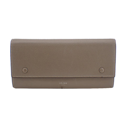 Beige Leather Bi-fold Long Wallet