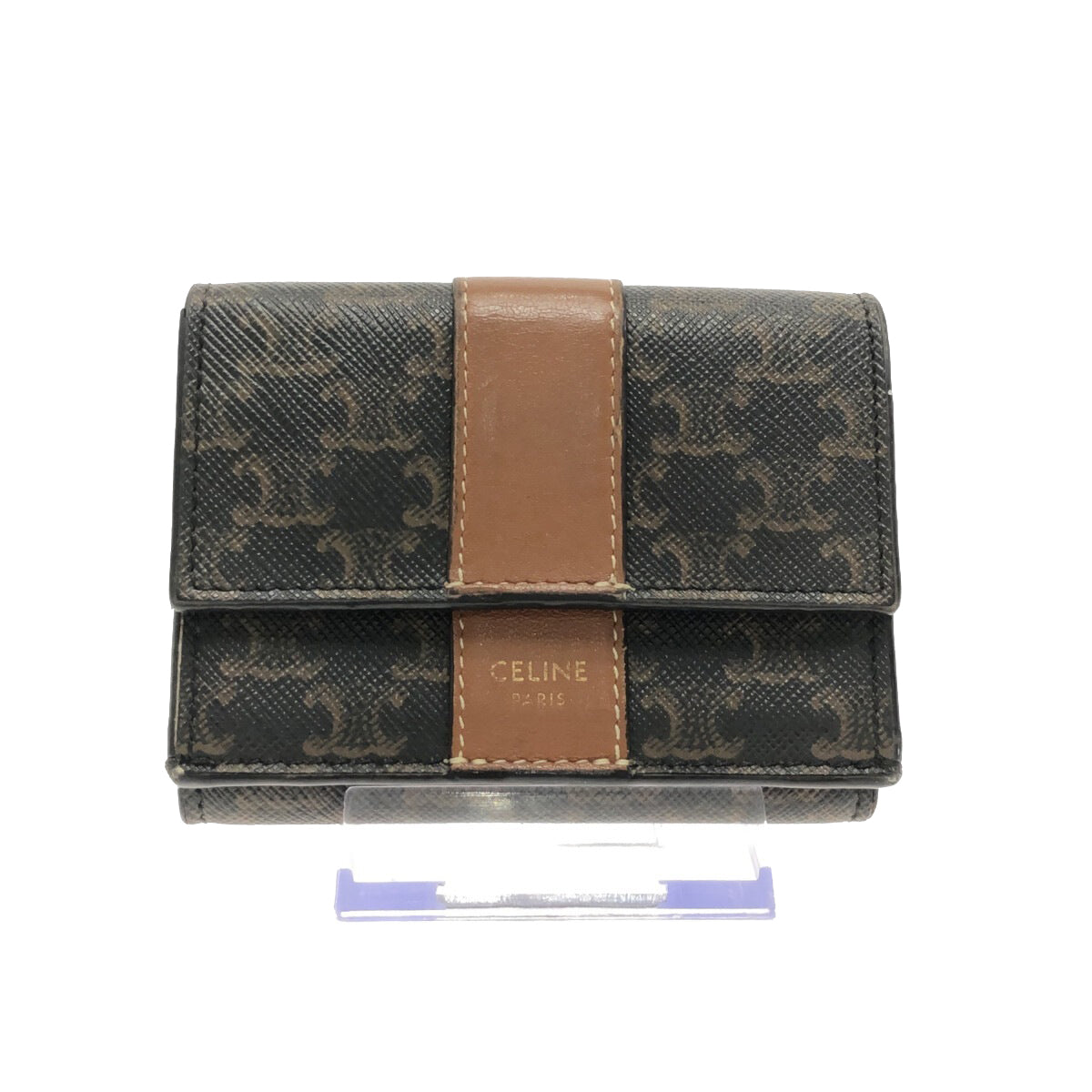 Brown Triomphe Canvas Compact Wallet