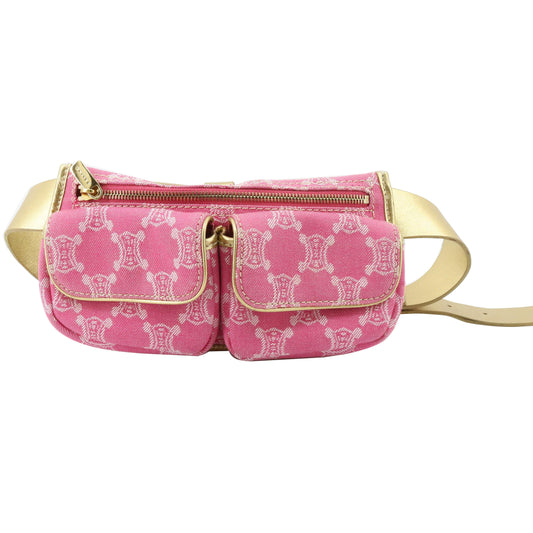 Pink Denim Leather  Waist Bag