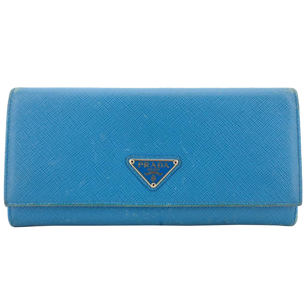 Blue Saffiano Leather Long Wallet