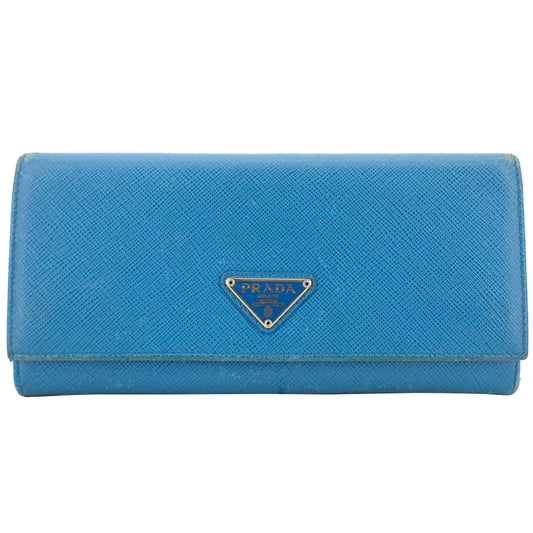 Blue Saffiano Leather Long Wallet