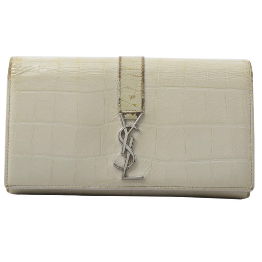 White Crocodile Leather Long Wallet