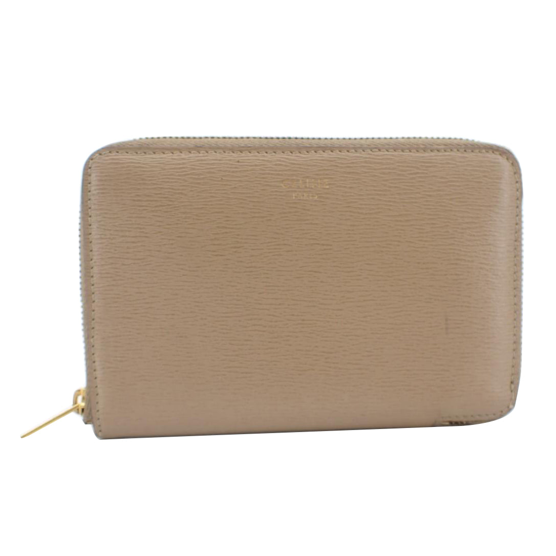 Beige Leather Bi-Fold Wallet