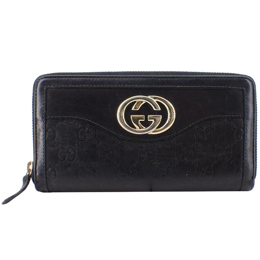 Black Leather Zippy Wallet