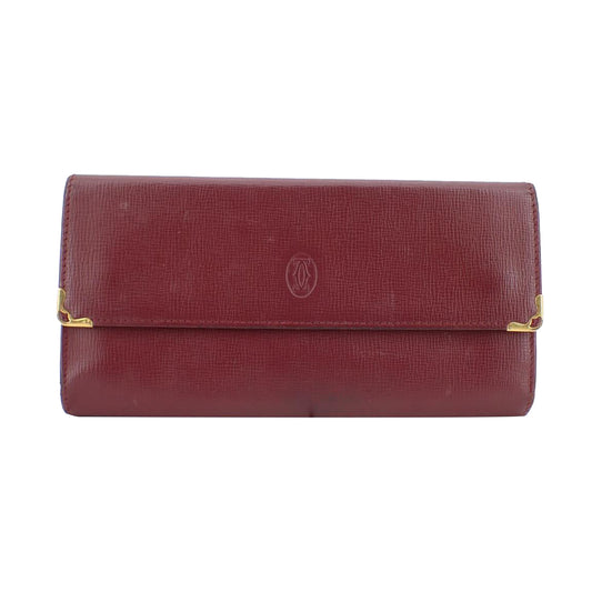 Bordeaux Leather Tri-Fold Long Wallet