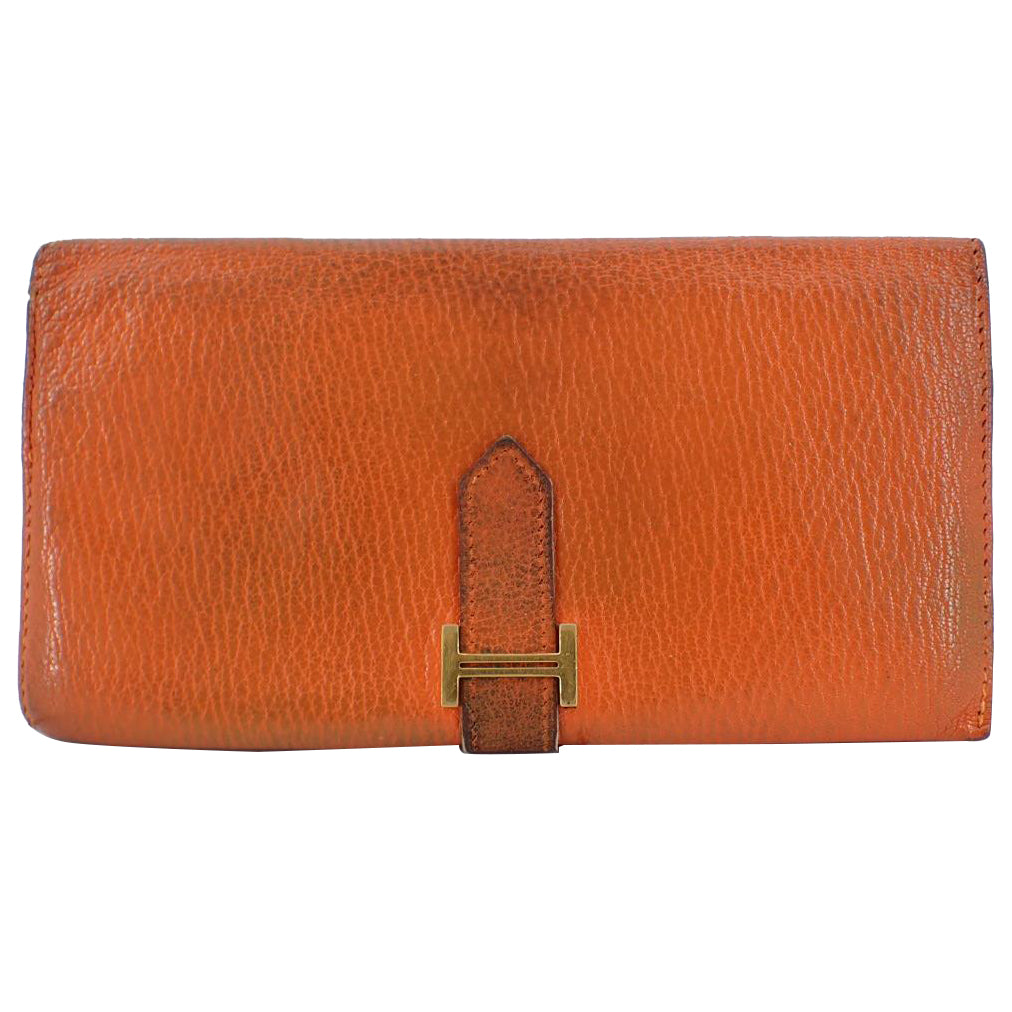 Orange Leather Long Wallet