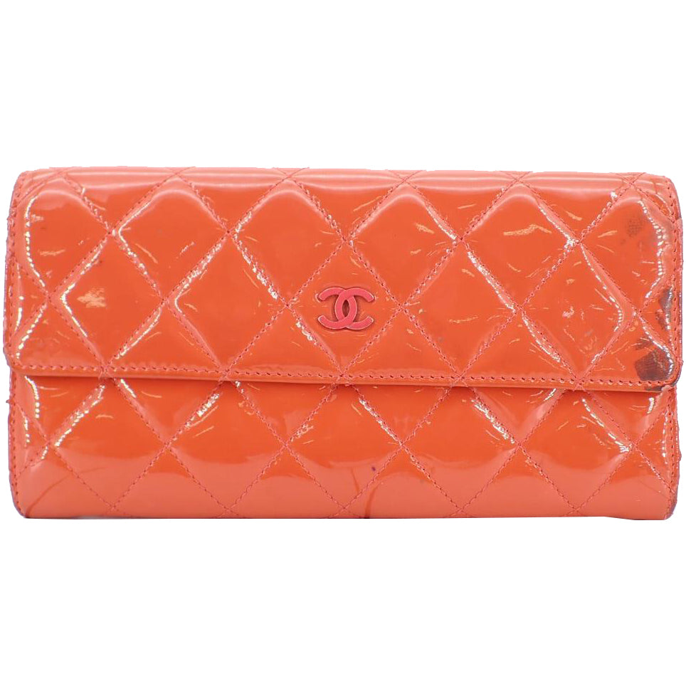 Orange Enamel Long Wallet