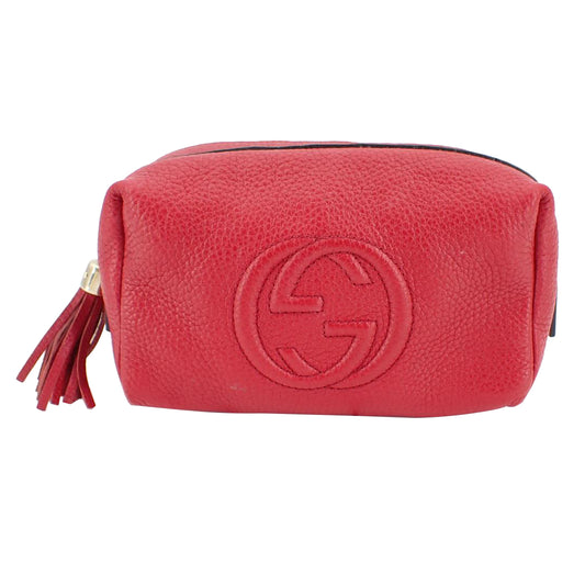 Red Leather Cosmetic Pouch