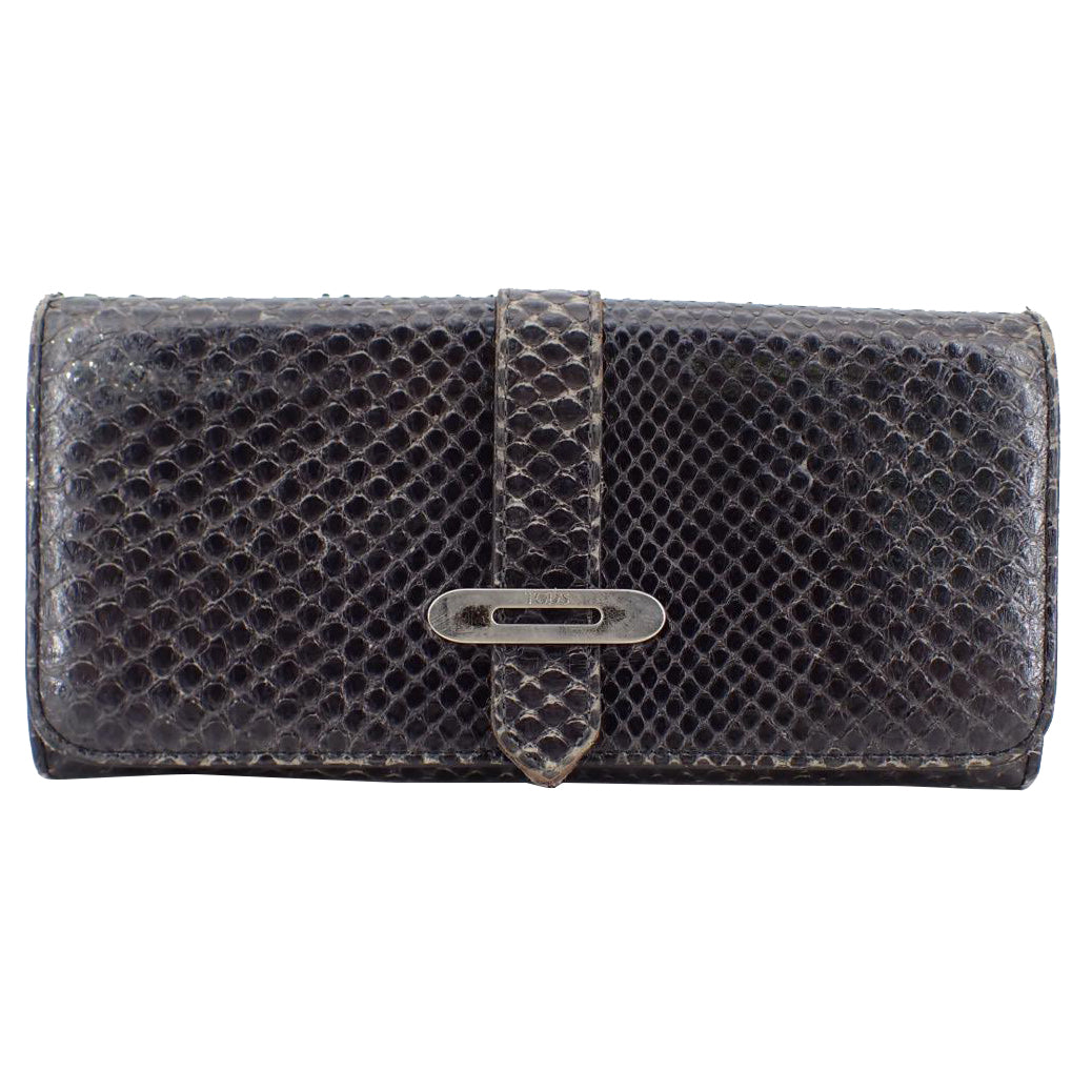 Black Python Leather Long Wallet