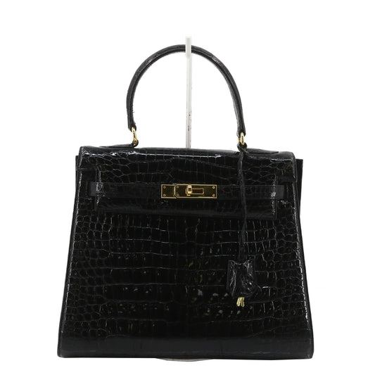 Black Crocodile Leather Handbag