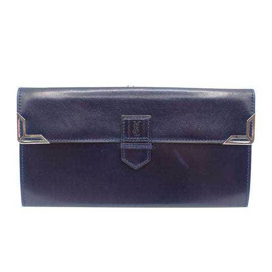 Navy Blue Leather Long Wallet