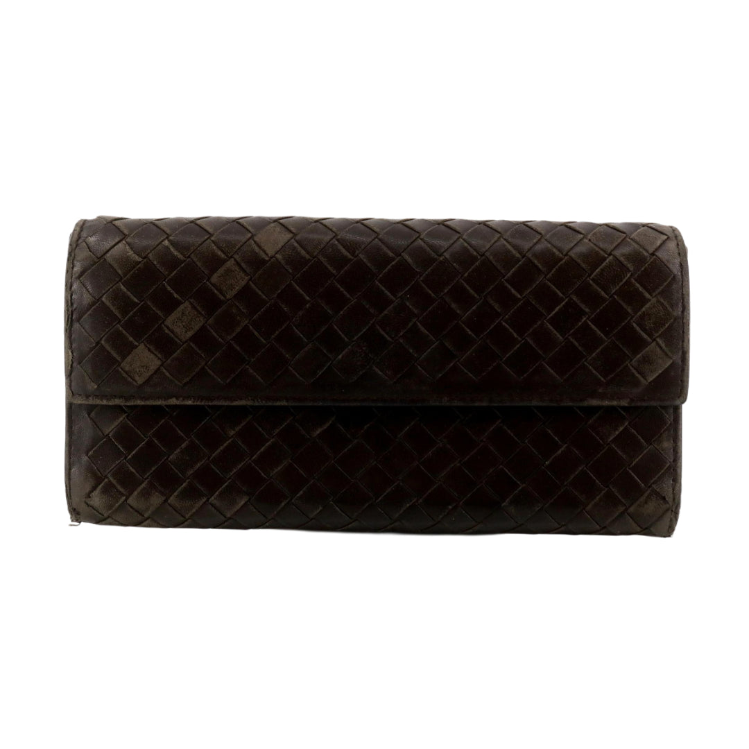 Brown Intrecciato Long Wallet